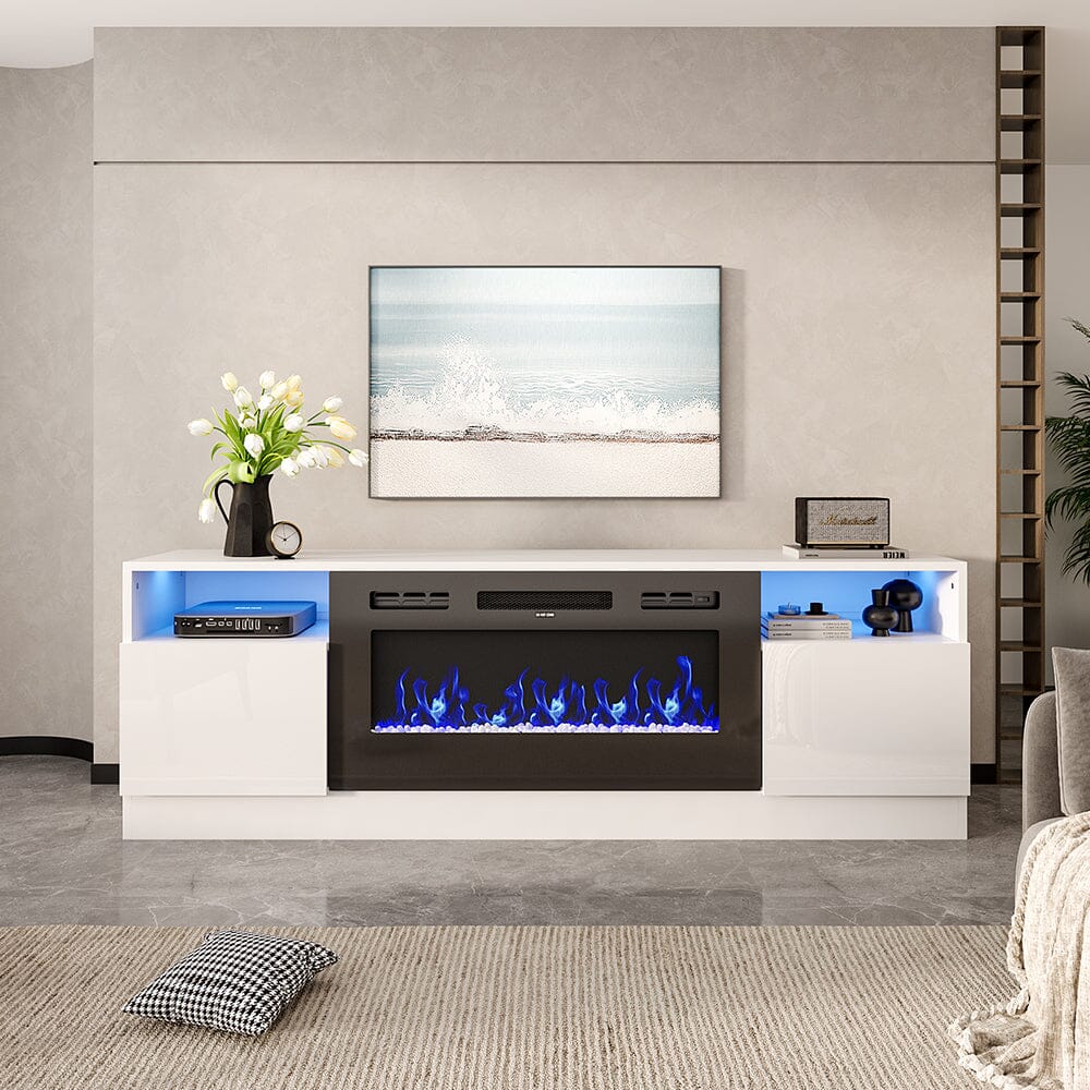 Livingandhome Recessed Electric Fireplace TV Stand with Closed Storage Living and Home White